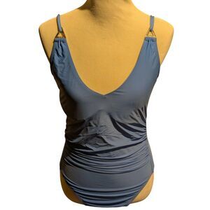 Calvin Klein Swimwear Size 12 Blue Plunge Ruched One Piece Swimsuit